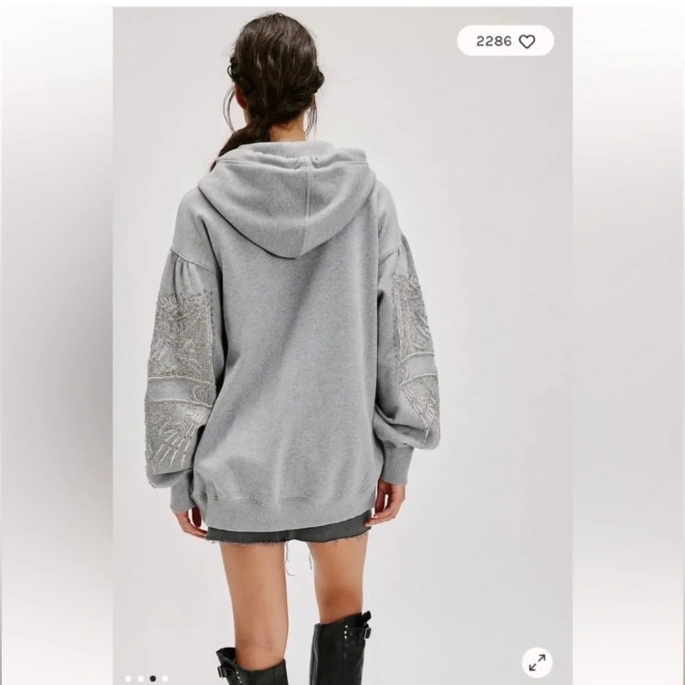 Free People - Encrusted Hoodie - Heather Grey NWT Sz L - Picture 3 of 8